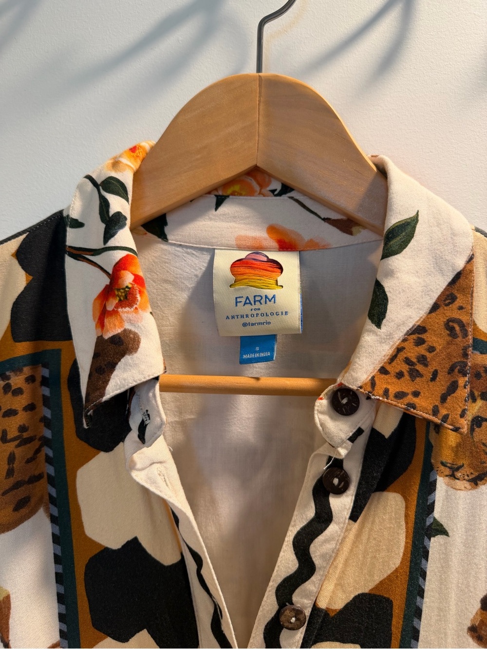 Anthropologie Farm Rio Multicolor Floral & Leopard Shirt Jacket